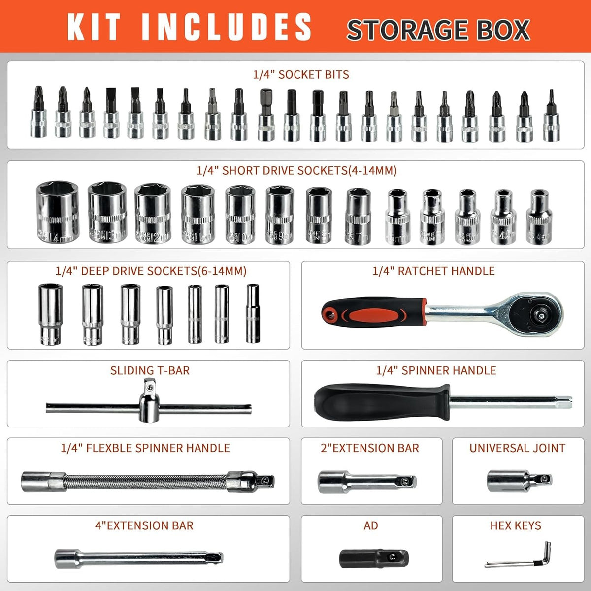 53 Pcs 1 4 Drive Socket Set & Tool Sets Cliquets ensemble avec Bit Socket Set UK