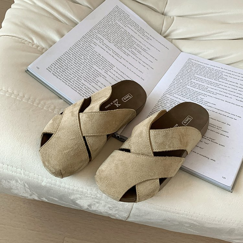 Women Retro Cross Strap Fermé Toe Birken Diapositives Grande Sole Lazy Mules Summer Outdoor Sand