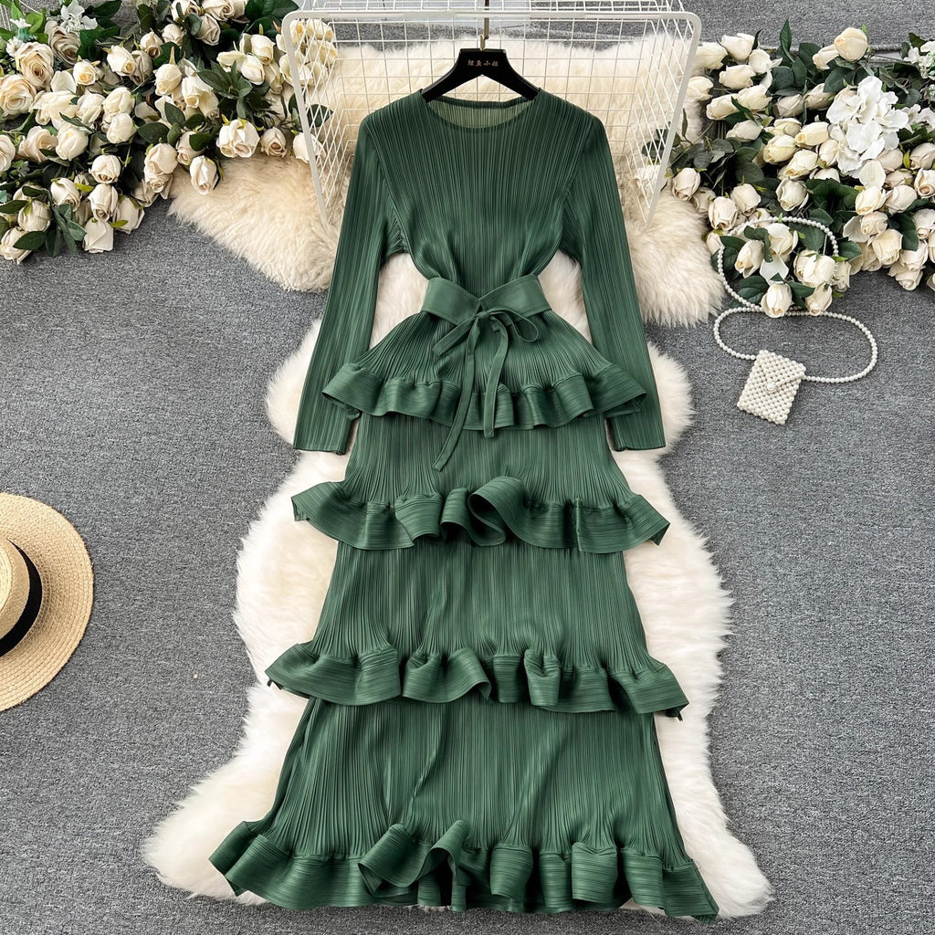 Cake industrie lourde plissé mince robe longue