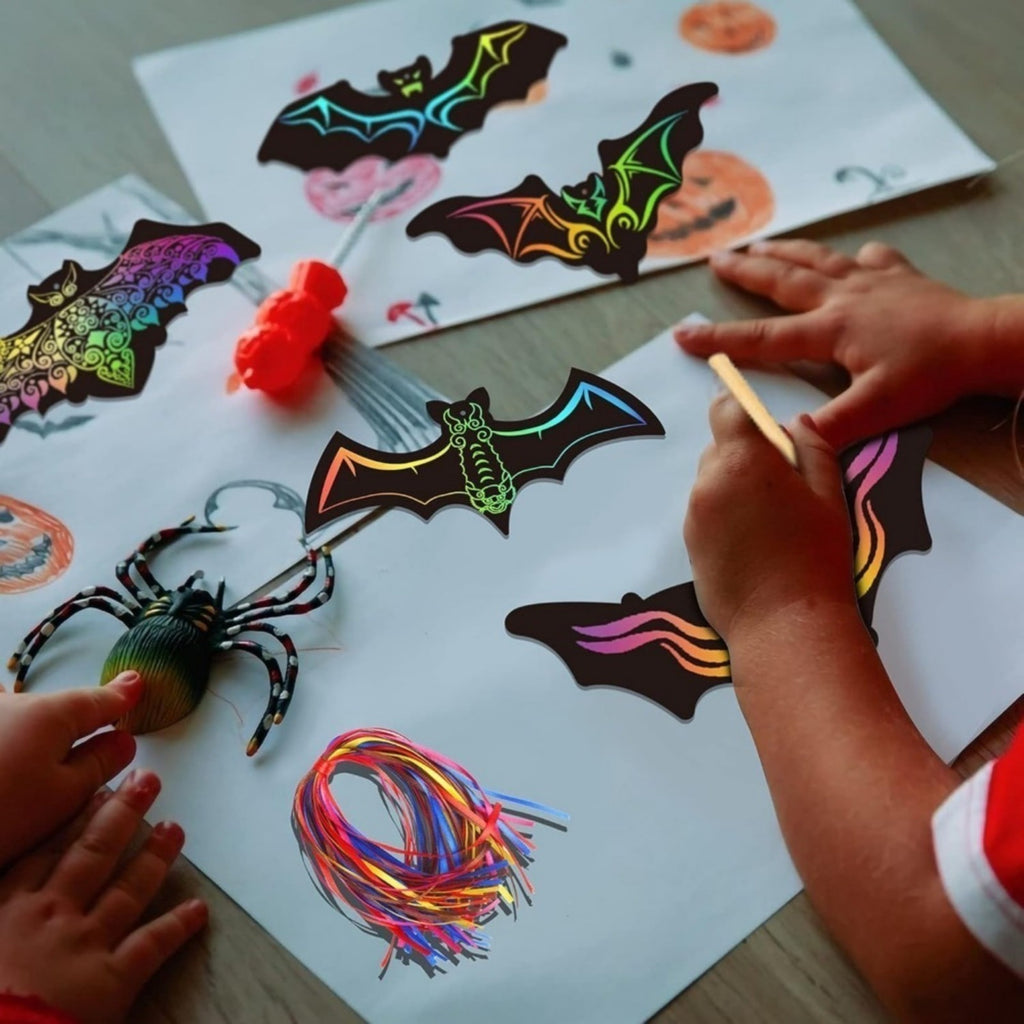 Set of 50 Halloween Bat Scratch Art Images for Creative Crafts and Party Decorations