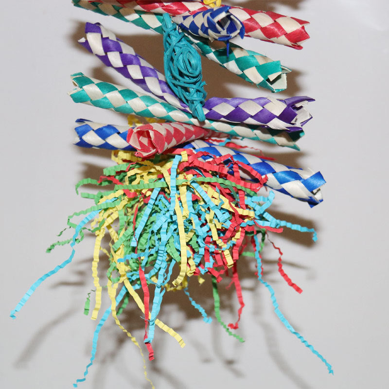 Papier strié coloré et Rattan Tissage bois Gnawing Bird Cage Décoration