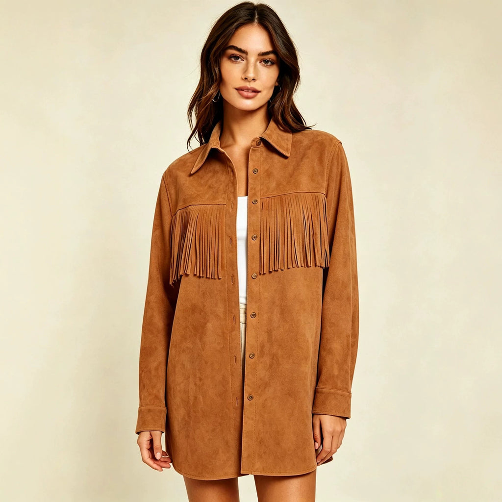 Femmes Suede Tassel Casual Shirt