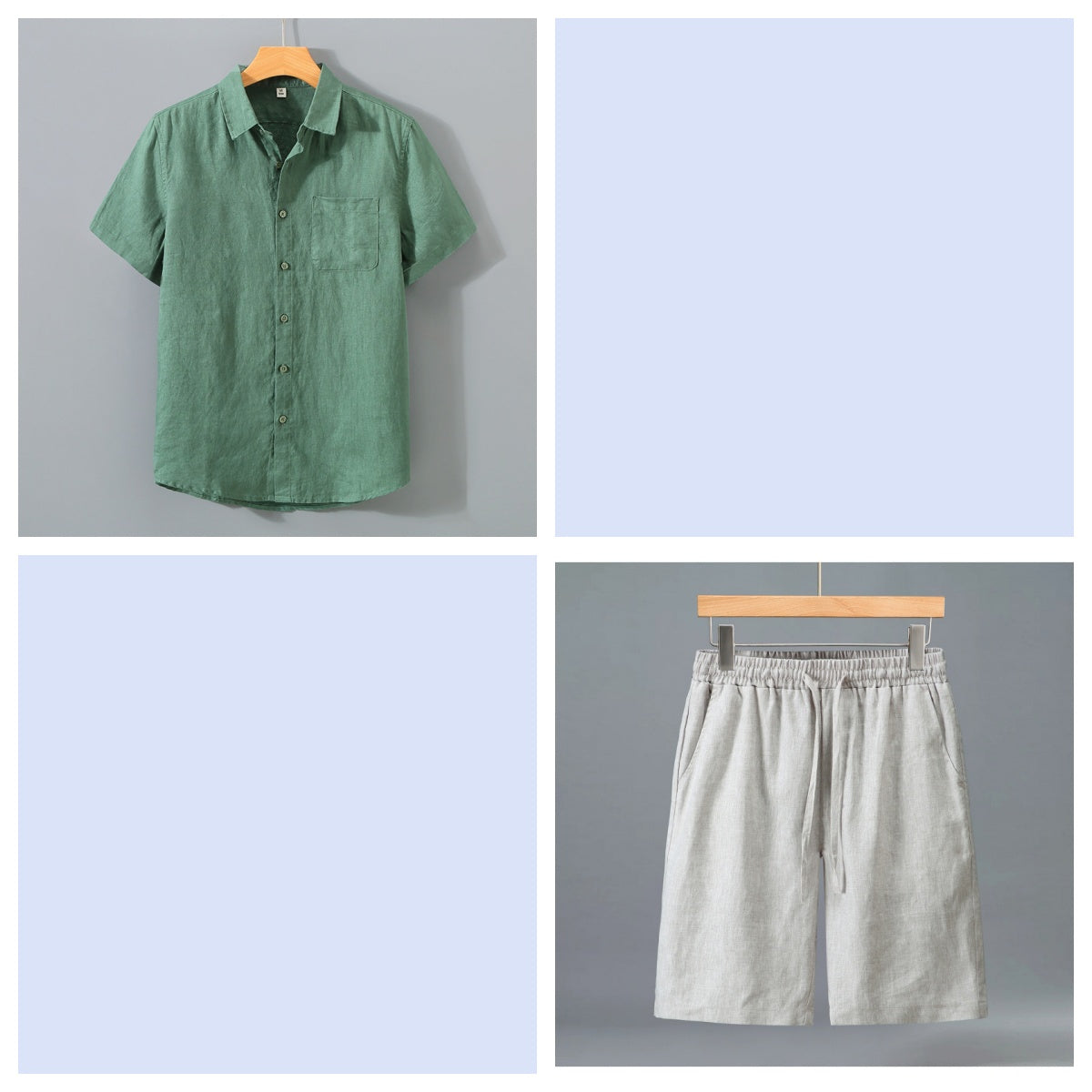 Short en lin pur pour homme et ensemble de chemises à manches courtes - Outfi léger décontracté d'été