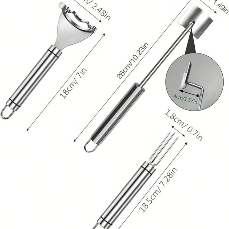 Ensemble d'outils pour éponge et stripper en acier inoxydable 3 pièces - Enlevant le noyau de maïs