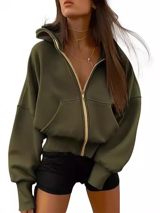 Automne Hiver Femme Mode Zipper à capuche manches longues Short Sportswear Casual Hood