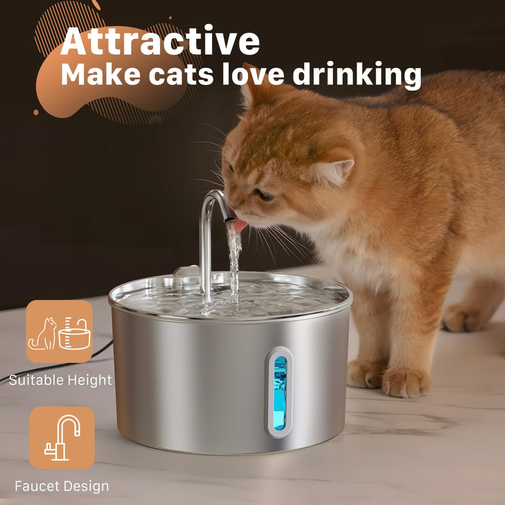 Fontaine d'eau en acier inoxydable Cat avec circulation automatique et filtration intelligente