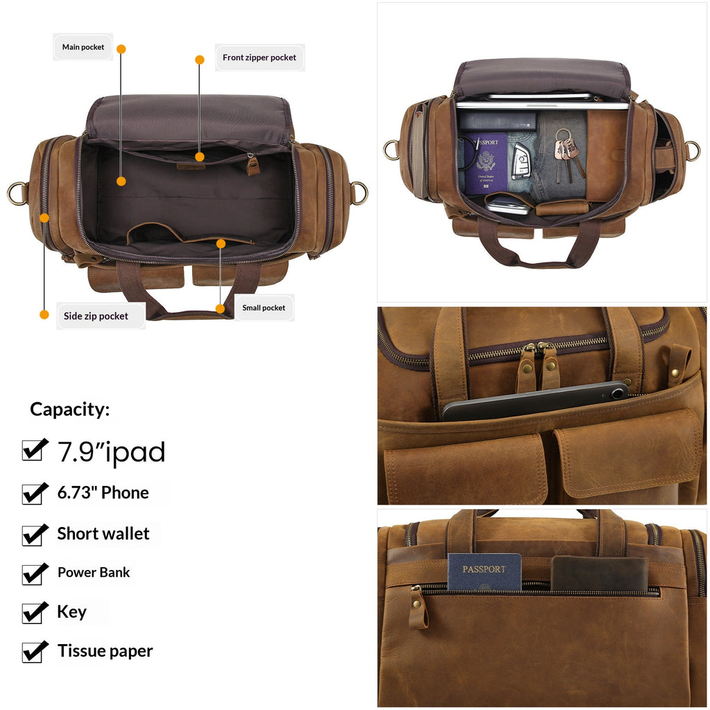 Sac de voyage en cuir véritable pour hommes