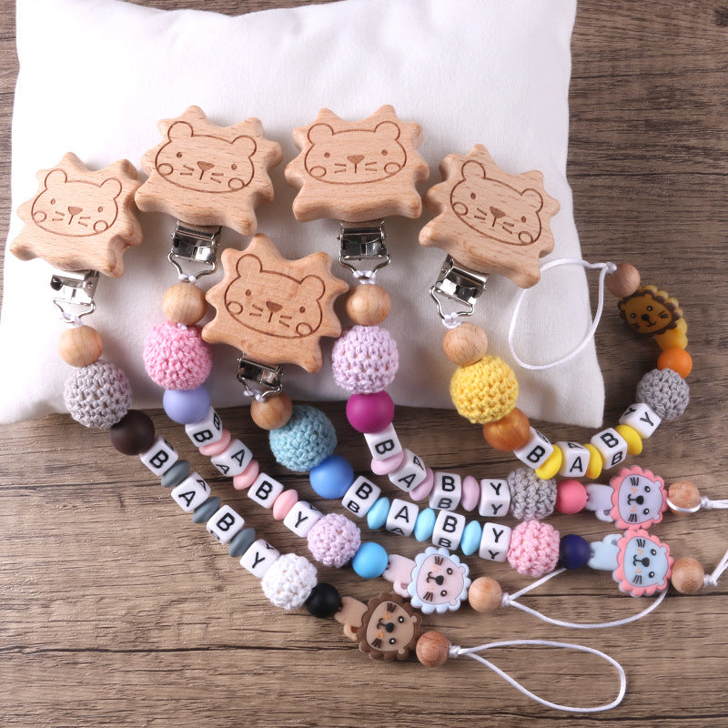 Lion de hêtre Clip chaîne Pacifier pour empêcher la chute de chaîne