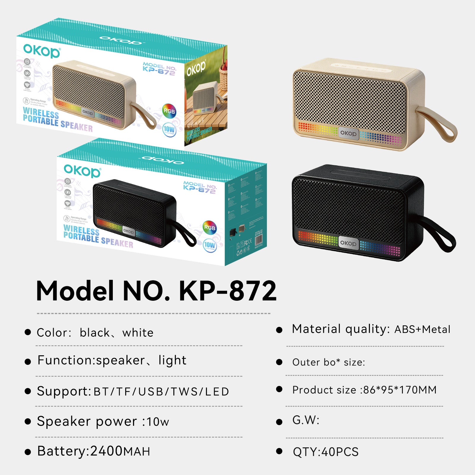 KP-872 Best-Selling Portable Outdoor Bluetooth Speaker Handheld Heavy Bass TF Fente de carte Su