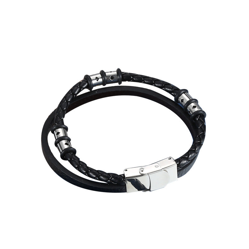 Bracelet en cuir tissé en acier inoxydable