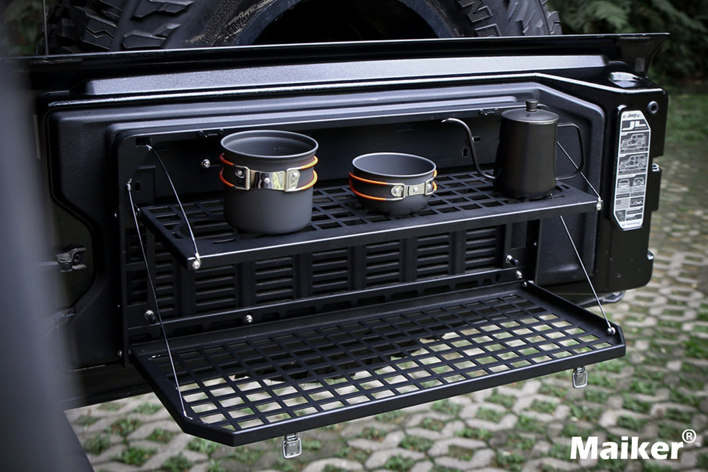 Table de hayon 2 étages arrière Rangement pliable Cargo Rack Bureau de camping extérieur pour 2007- Jeep
