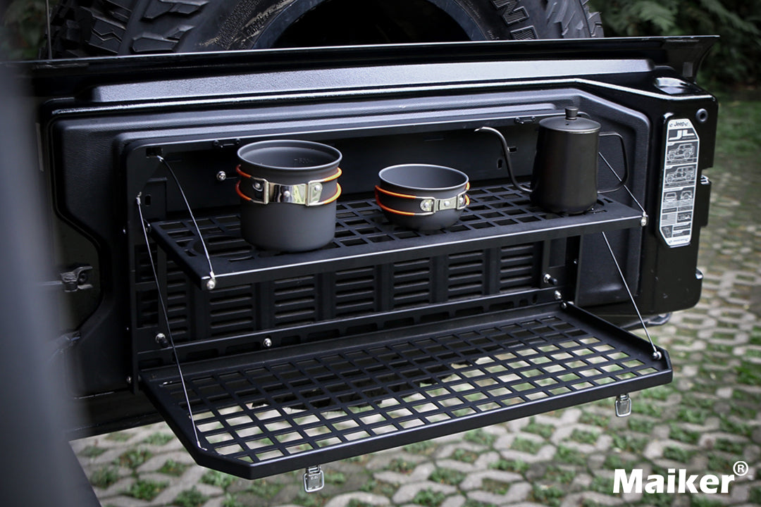 Table de hayon 2 étages arrière Rangement pliable Cargo Rack Bureau de camping extérieur pour 2007- Jeep