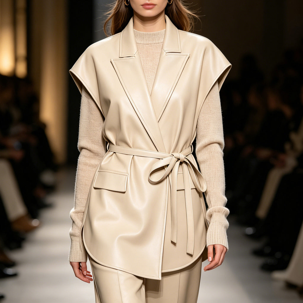 Femmes sans manches PU Veste en cuir pour FallWinter Mode tendances