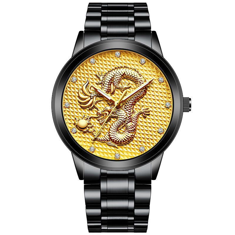 Dragon d'or embossé pour hommes jouant avec perles Diamond-inlaid Casual Business Quartz Watc