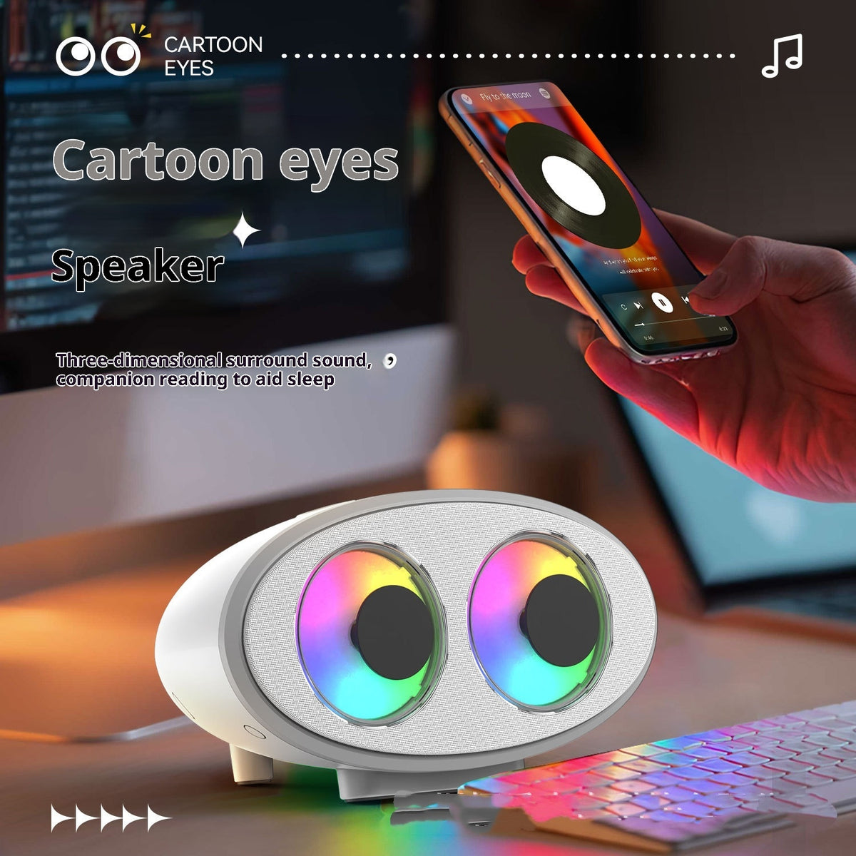 Cartoon Eye Bluetooth Haut-parleur blanc bruit RGB effet de lumière coloré