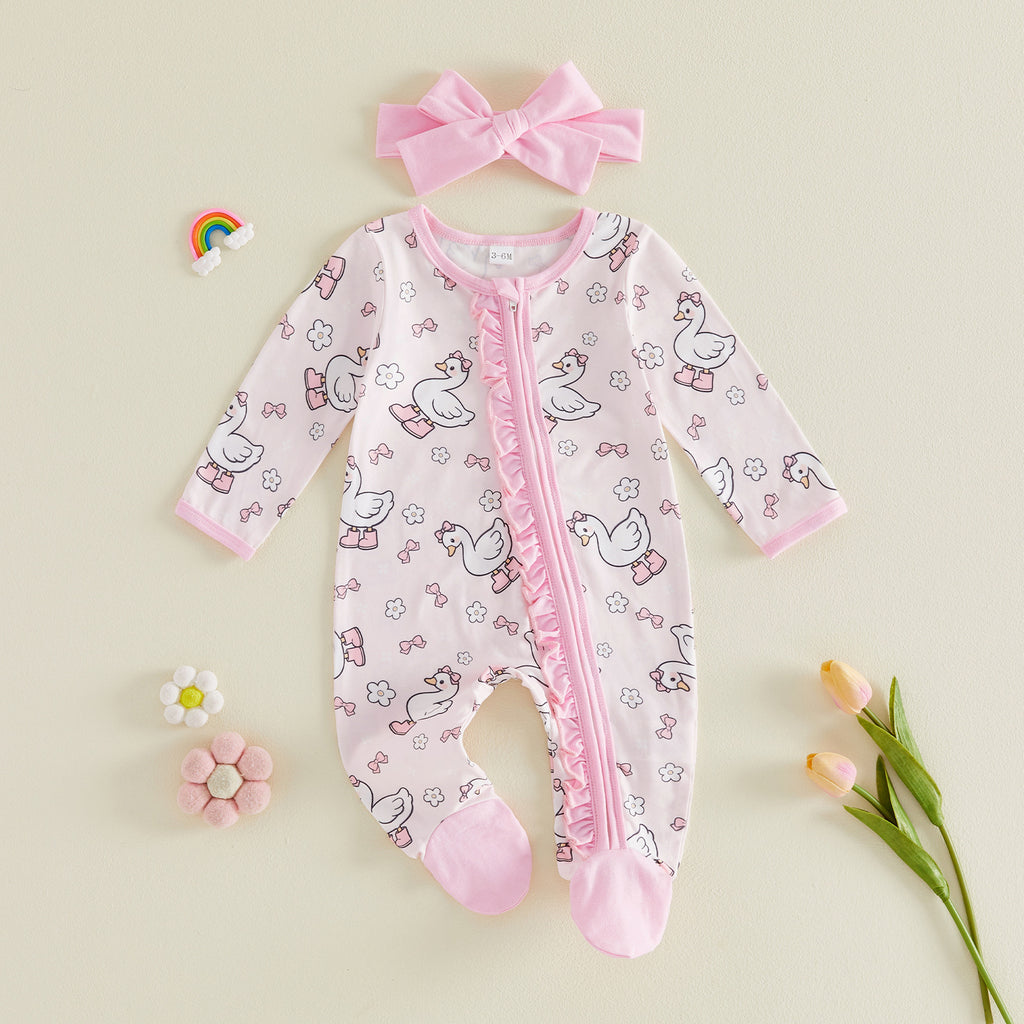 Bande de tête de style mince de Romper devant zippé imprimé floral