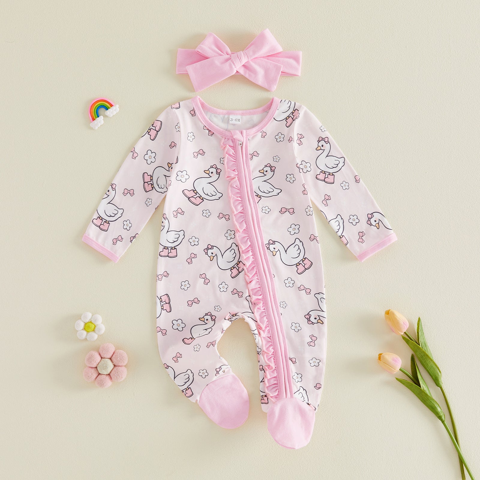 Bande de tête de style mince de Romper devant zippé imprimé floral