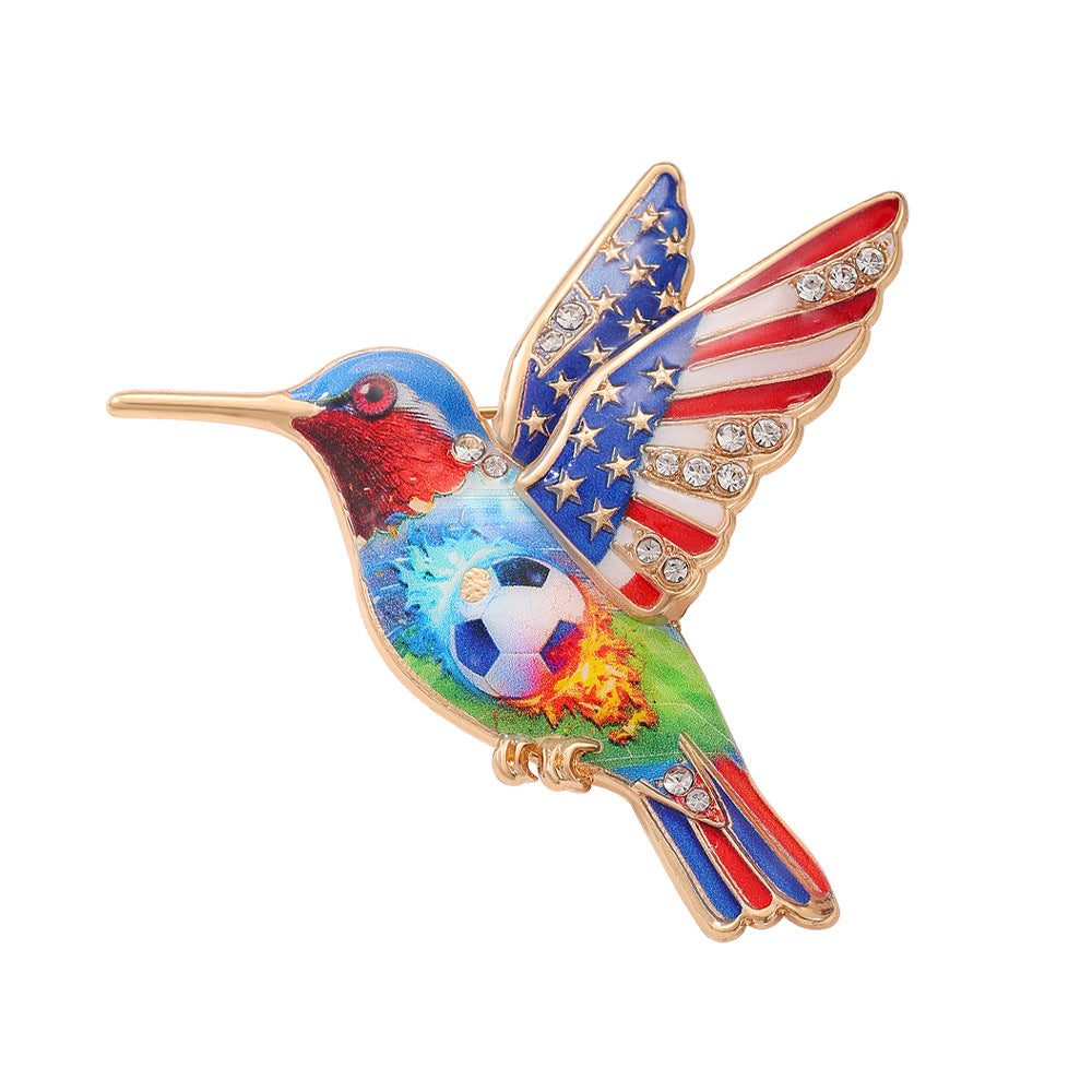 Drapeau et thème du soccer en métal de colibri peint