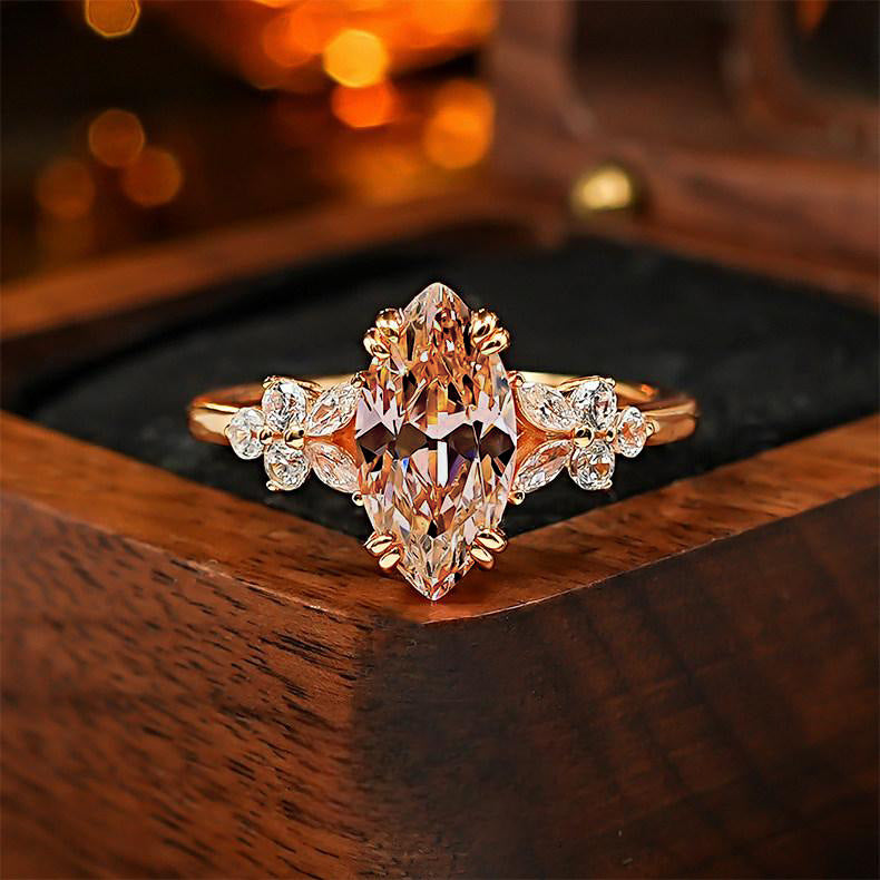 2 Carat Paraiba Morganite Orange Sparkling Marquise Zircon Open Ring for Women