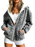Cross Border European and American Women's Fashion Leopard Print Sweatshirt à capuche zippé