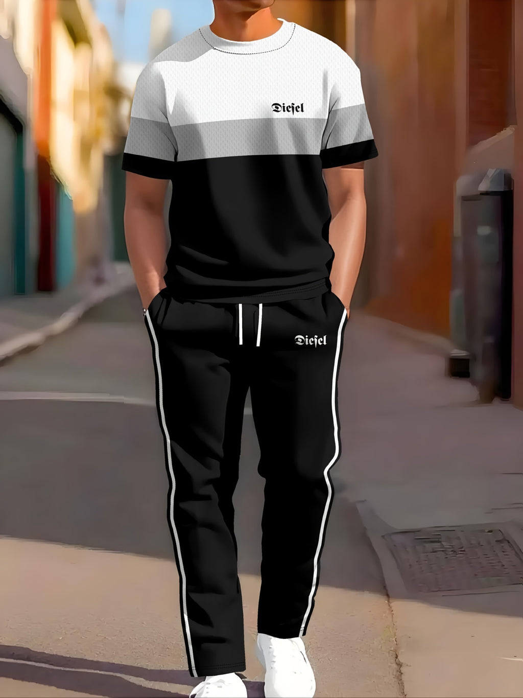 Vêtements de sport occasionnels manches courtes et pantalons longs Imprimés Ensemble deux pièces