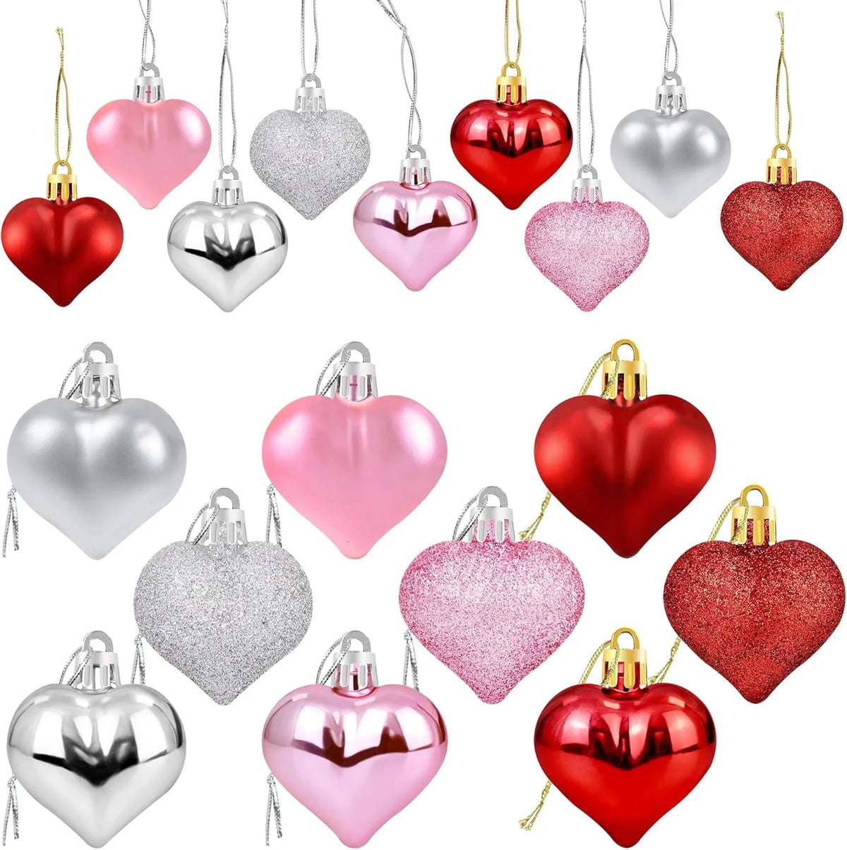 Ornements en forme de coeur 36Pcs Valentines - Décorations de coeur Valentines - Rouge Rose Argent G
