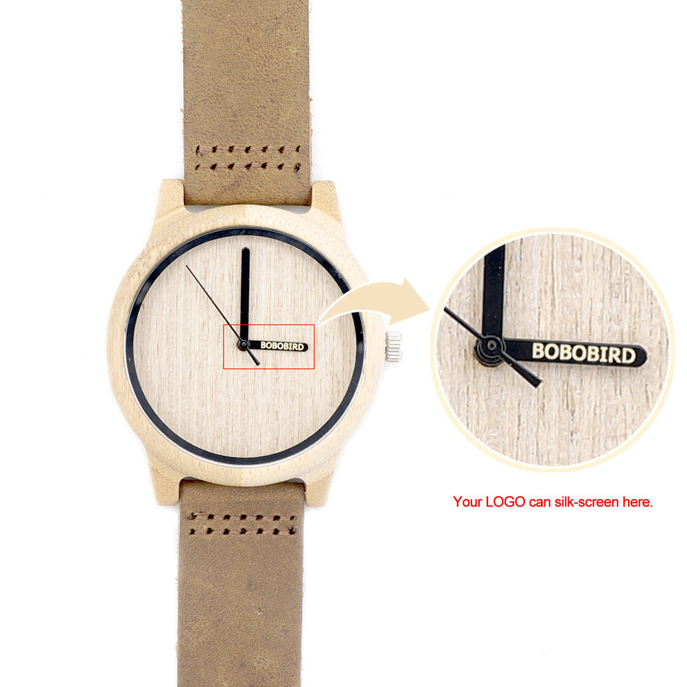 Mono-bamboo en bois Cowhide hommes montre en bois