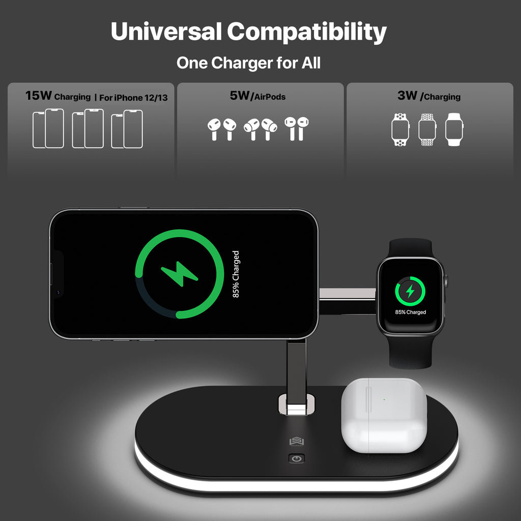 Trois-en-un Chargeur magnétique sans fil Fonction petite lampe de nuit