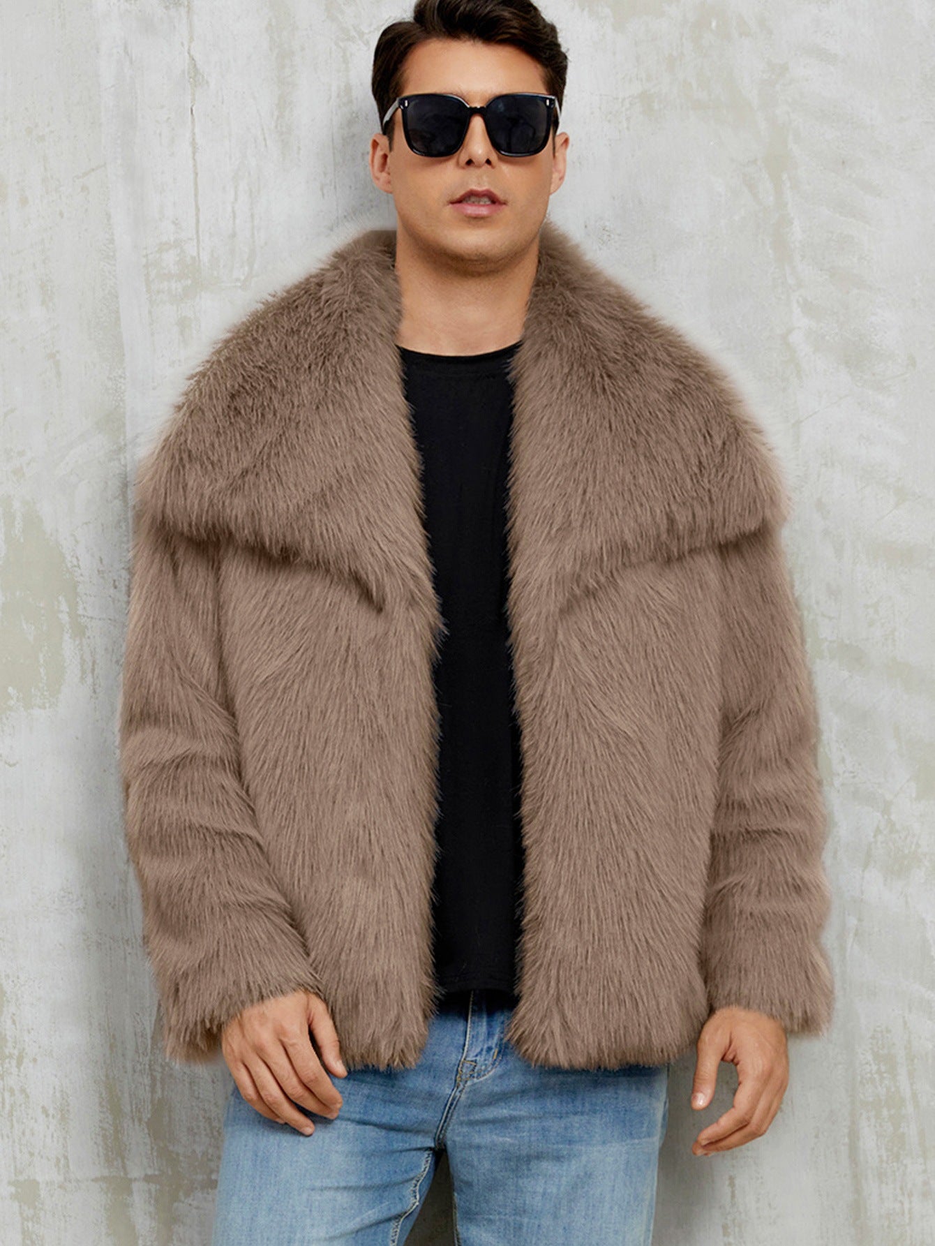 Veste en fausse fourrure de style Lapel pour homme