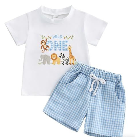 T-shirt d'anniversaire pour garçons et shorts en Plaid