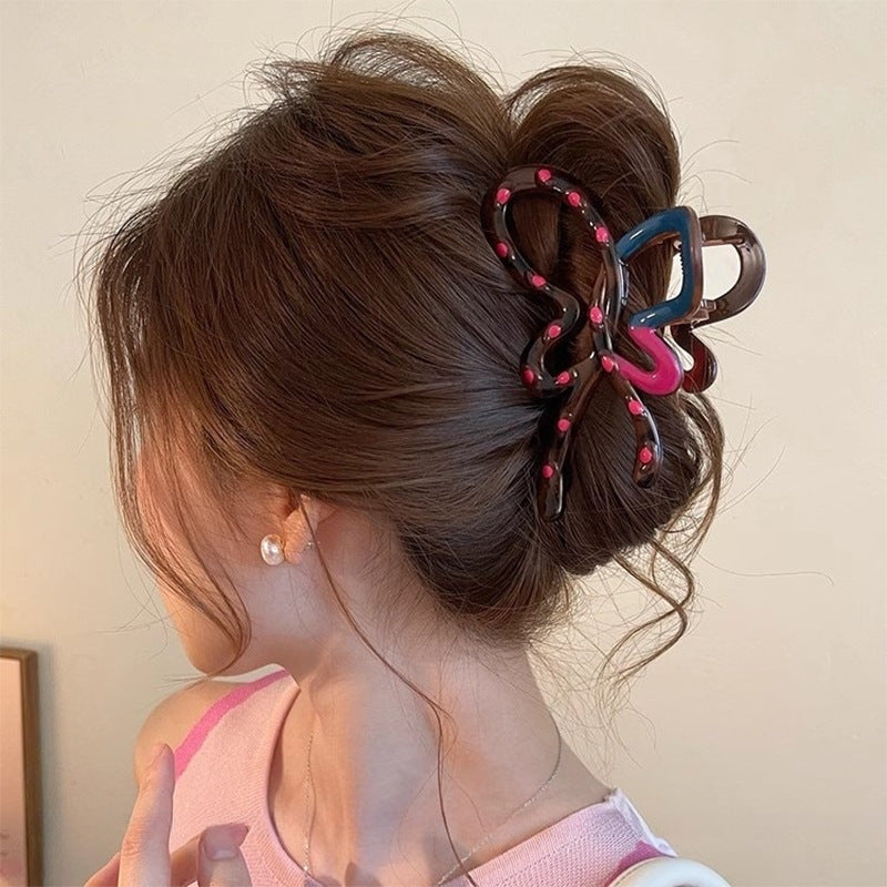 Couleur contrastée sophistiquée Clip de cheveux Polka-Dot Bow pour les femmes