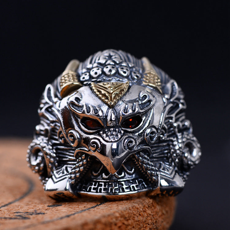 S925 Silver Vintage Anneau pour hommes réglable et tendance