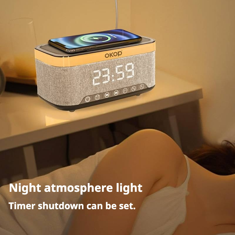 KP-559 15W Wireless Charging Clock Alarm Clock RGB Ambient Light White Noise Desk Blue