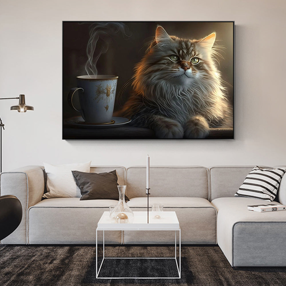 Résumé Magic Cat and Coffee Print toile peinture