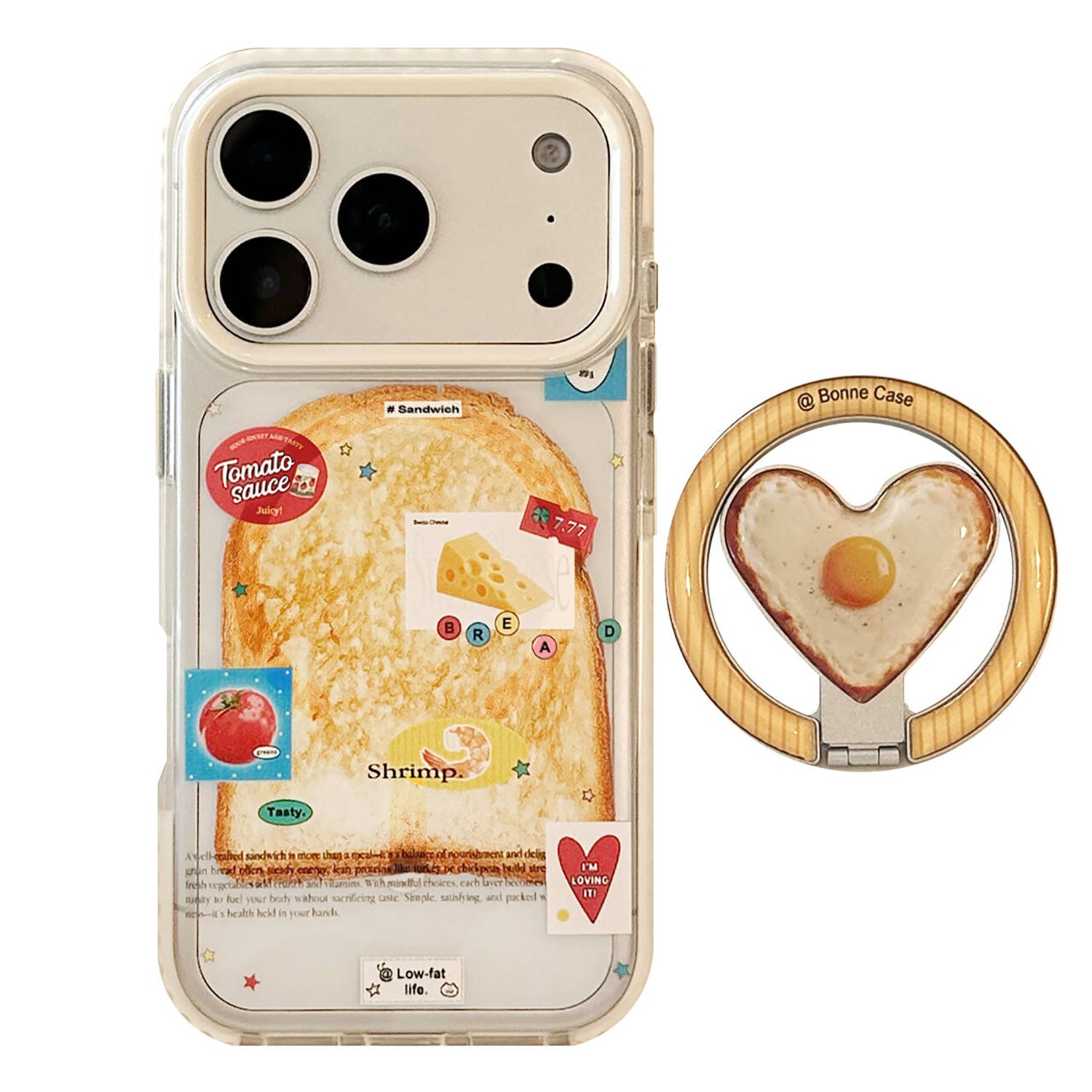 Toast and Fried Egg Coeur en forme de support de téléphone magnétique - Transparent Compatible
