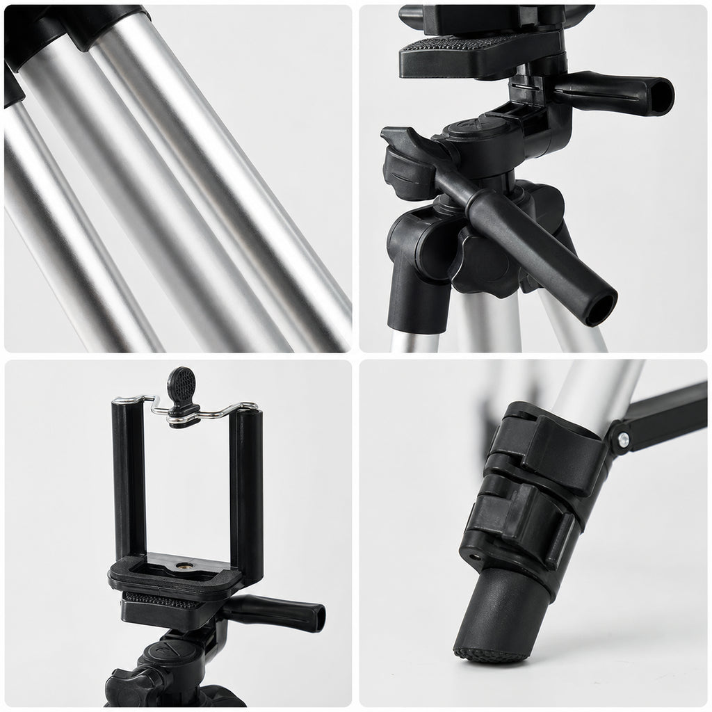 Tripode 3 sections en aluminium rétractable avec niveau de bulle pour les selfies et Live Streami
