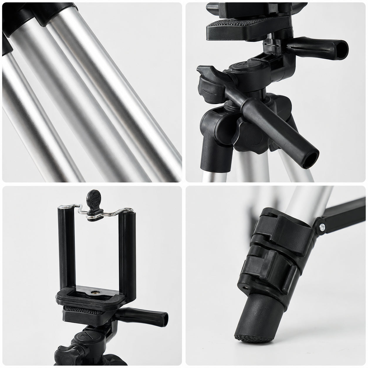 Tripode 3 sections en aluminium rétractable avec niveau de bulle pour les selfies et Live Streami