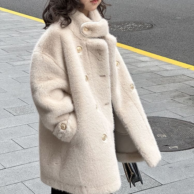 Mid-long Hiver faux fourrure manteau pour les filles