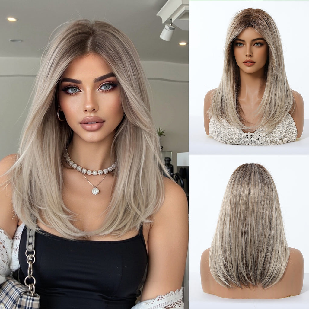 Gradient Or Perruque Femme Pleine Tête Longueur moyenne