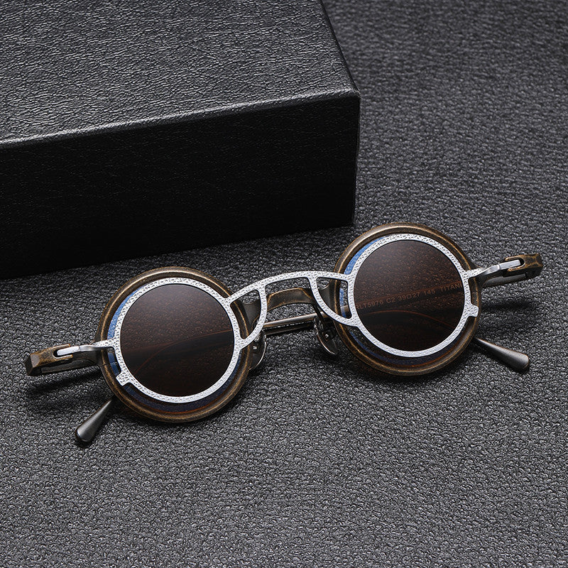 Lunettes de soleil de forme ronde en titane pur Rétro nuances élégantes pour les femmes