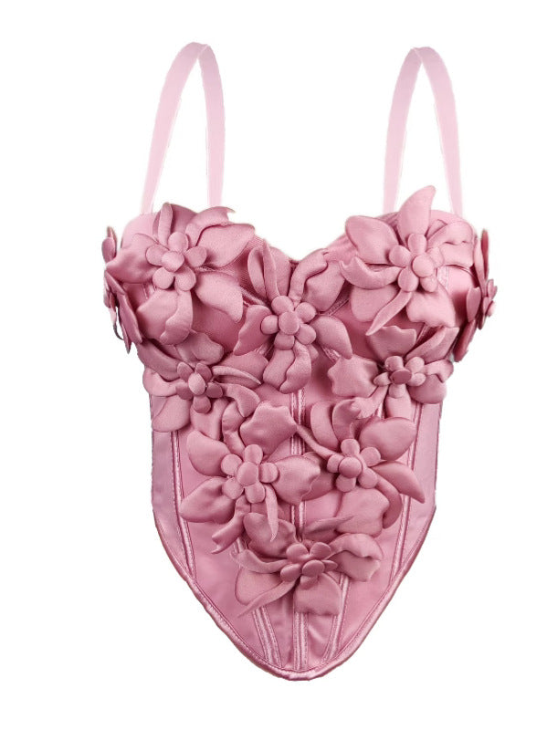 Europe et États-Unis Camisole de fleurs tridimensionnelle Top Slim-fit Pure Desire St