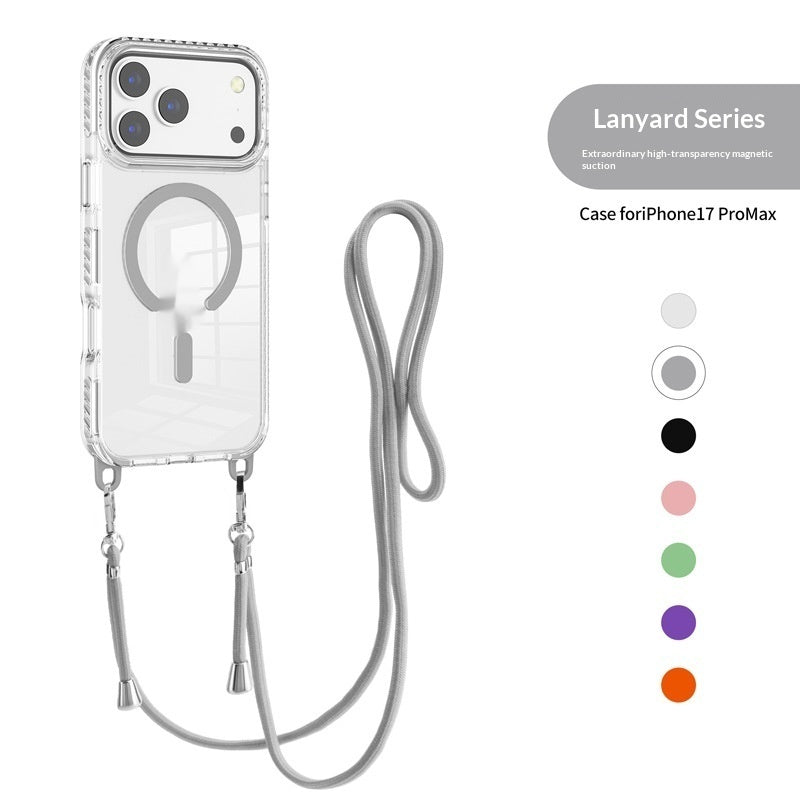 17 Pro Max boîtier magnétique transparent avec un cordon croisé