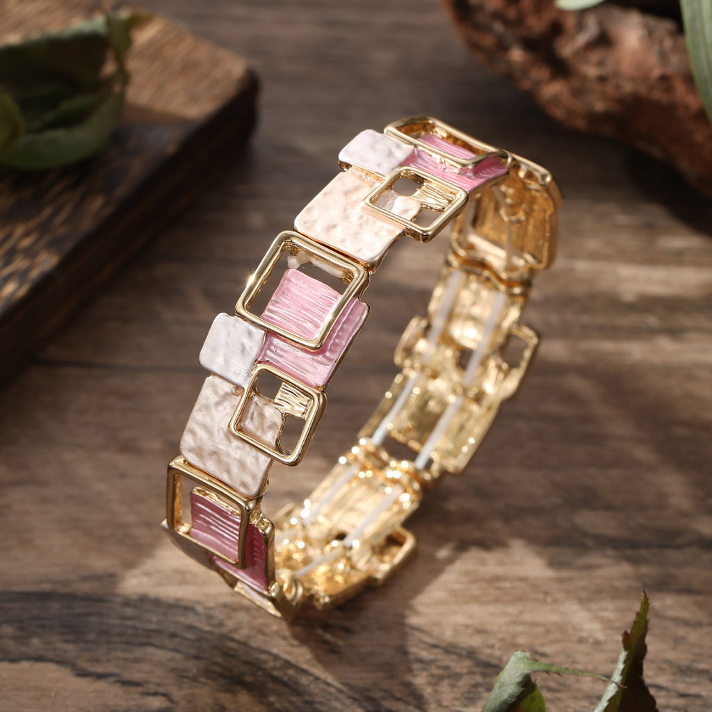 Couleur Peinture huile géométrique carré oreille Studs bracelet et collier