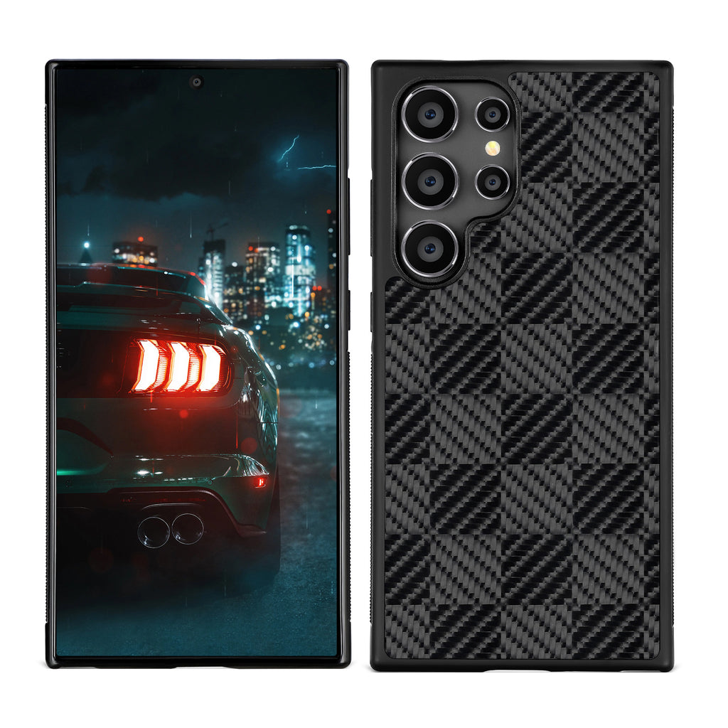 Boîtier de téléphone en fibre de carbone Square Twill Honeycomb compatible avec le S25 Ultra