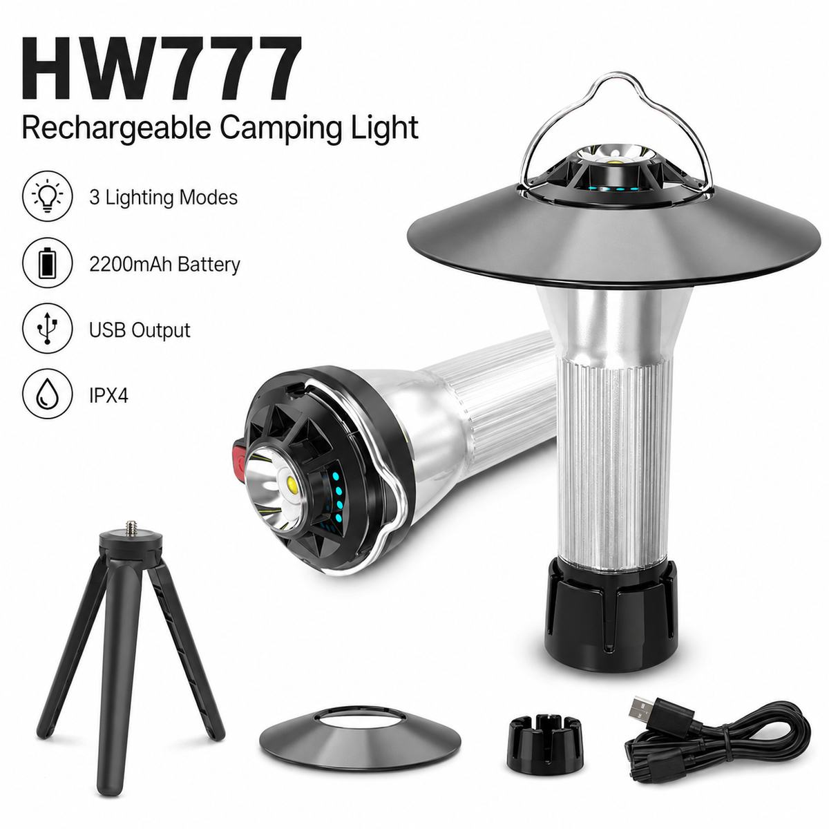 Fonction de banque de puissance magnétique rechargeable Type C LED Camping Lanterne HW777 400LM Pour la tente