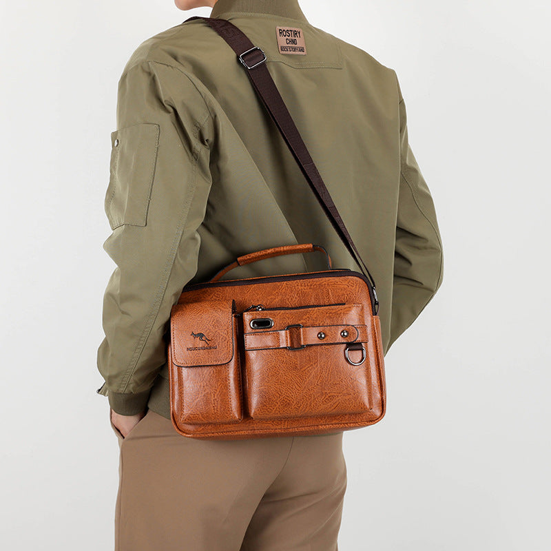 Homme Grande capacité PU sac d'épaule style d'affaires rétro
