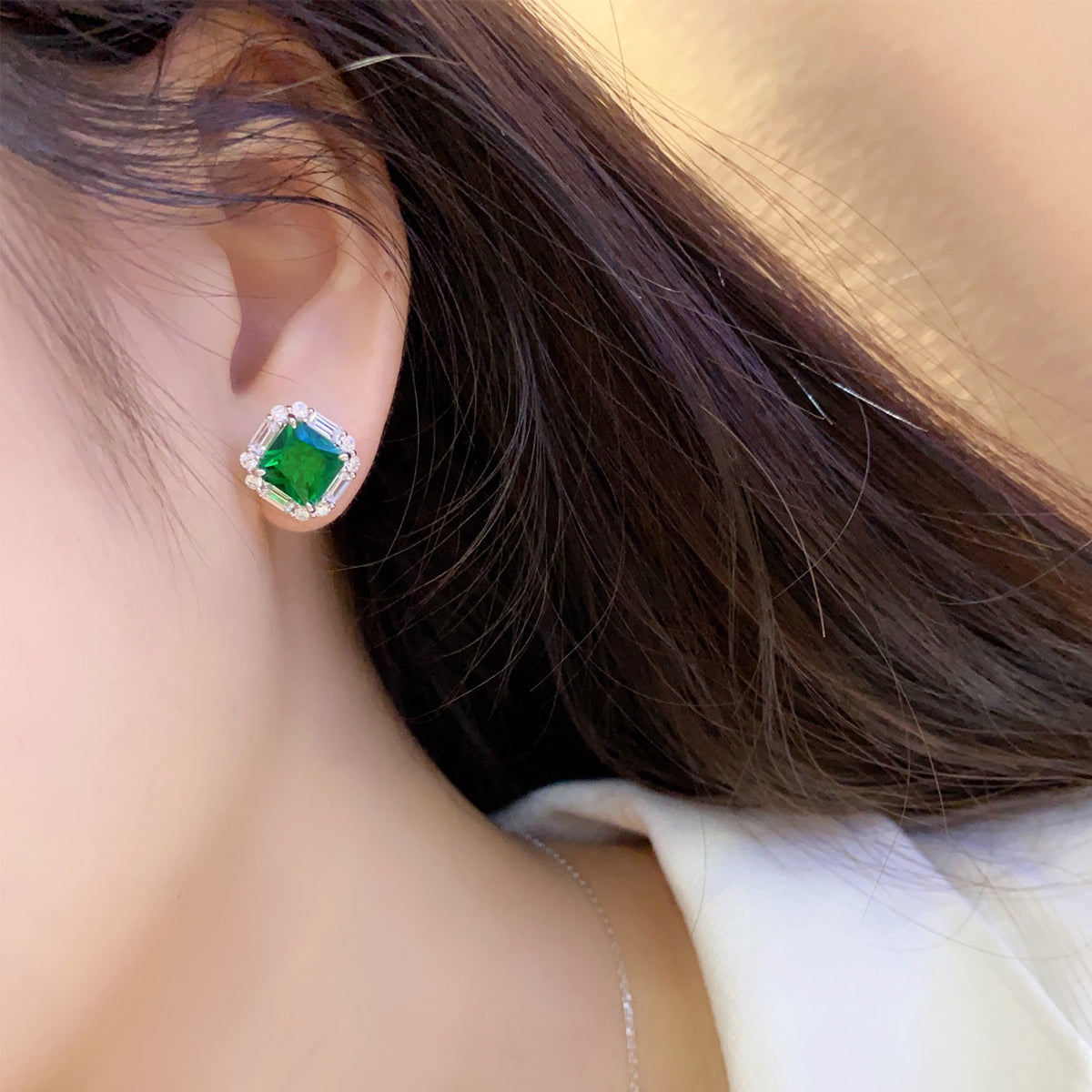 S925 Argent 5g Lab-Created Ruby Saphir Emerald Studs