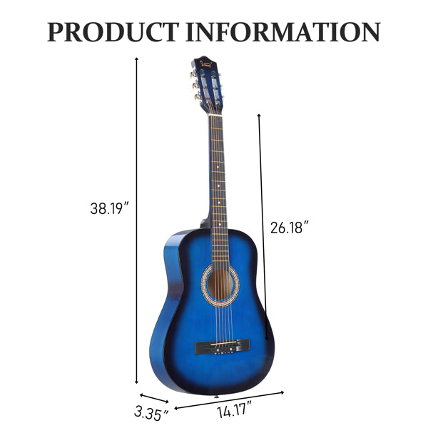 Guitare acoustique ronde bleue de 38 pouces avec des pics
