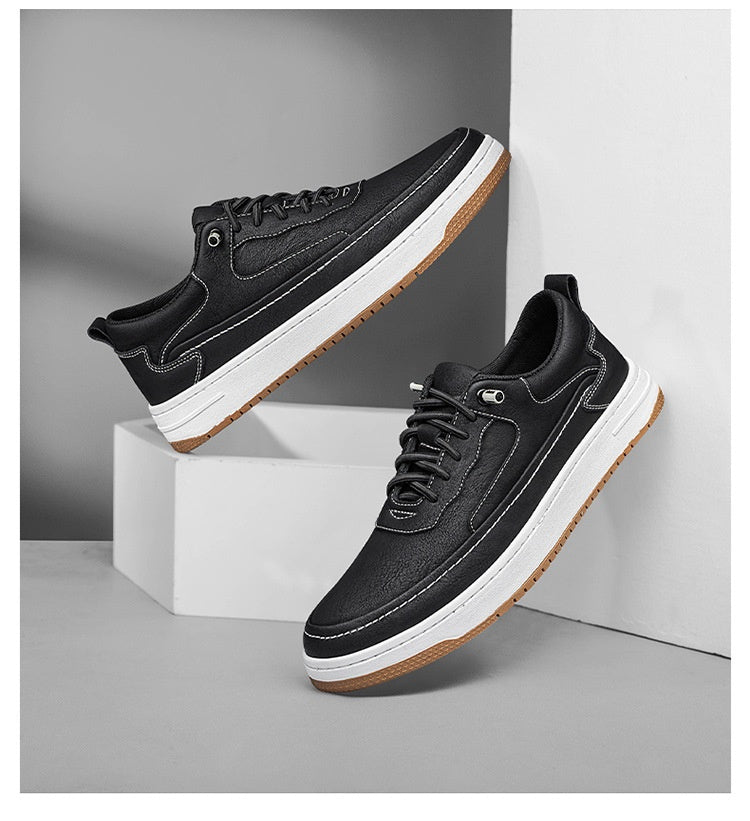 Cowhide homme Conseil Chaussures Bas épais Retro tendance plat couture faite à la main
