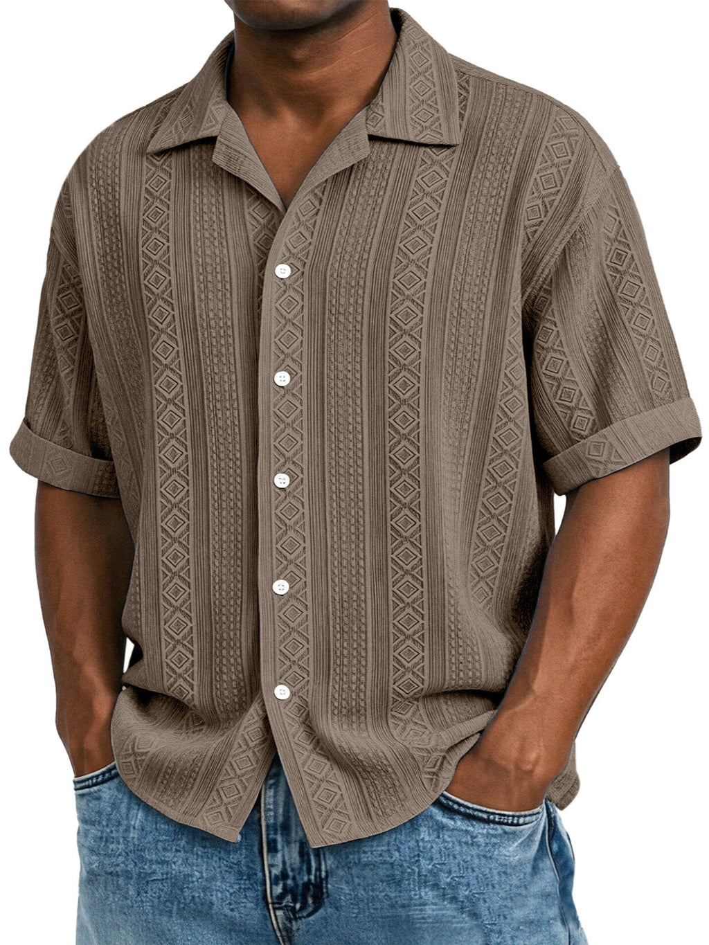 Men's Short-Sleeved Jacquard Shirt